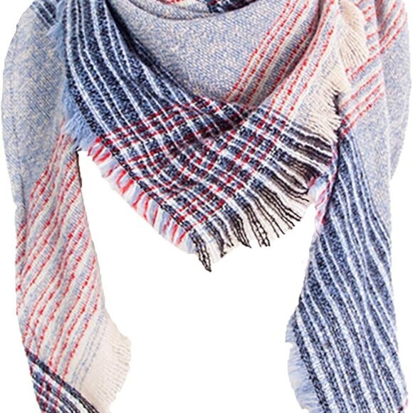 Accessories - Womens Woolen Triangle Shawl Winter Scarf Plaid Stripe Fichu Large Warm